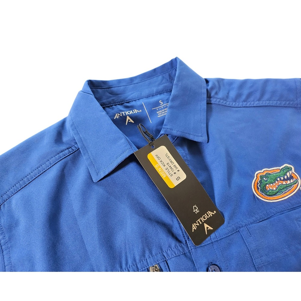 Antigua Florida Gators Shirt Mens Small Blue UPF 50+ Button Down Kick Off